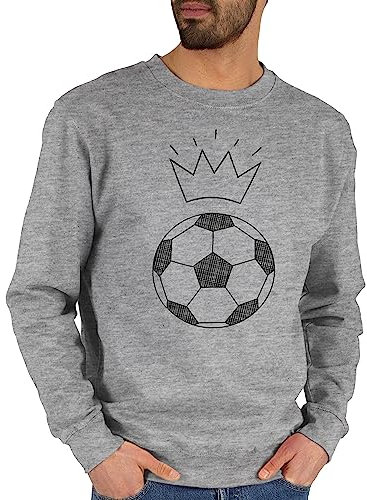 Sweater Pullover Sweatshirt Herren Damen - WM 2026 - Fußball Skizze mit Krone - XL - Grau meliert - fussball pulli fussballer fußballer fu ball fussballfans fussballspruch geschenk fussballfan