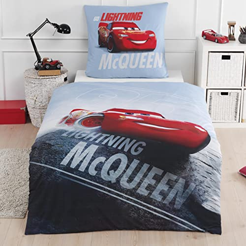 Juego de Cama de Cars, Ropa de Cama Infantil para niños, 2 Piezas, 1 Funda de Almohada de 80 x 80 cm y 1 Funda nórdica de 135 x 200 cm, algodón