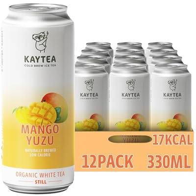 KAYTEA Cold Brew Yuzu Mango Iced Tea Cans, 330ml x 12 Cans - Organic White Ice Tea with Mango Flavour & Yuzu Infusion - Low Calorie Flavoured Ice Drinks, Made in the UK