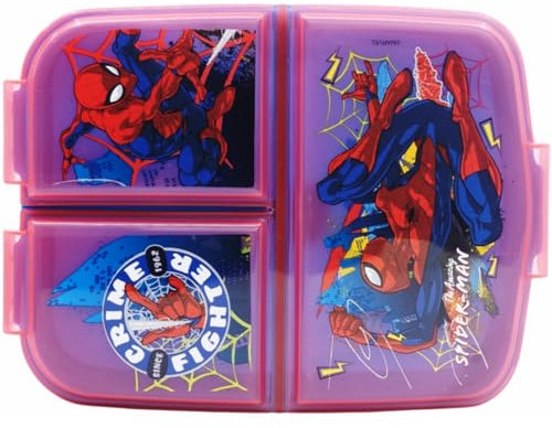ILS I LOVE SHOPPING Porta Merenda Scuola con 3 scomparti Portamerenda in Plastica Bambini Pranzo Launch Box - BPA Free per Spiderman