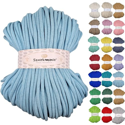 Cotton Cord 9 mm 100 m, Many Colours, Macrame Yarn, Cotton Yarn, Braided Cotton Cord 9 mm with Core, Macrame Cord, Crochet Cord, Cord 9 mm, Crochet Bag (Light Blue)