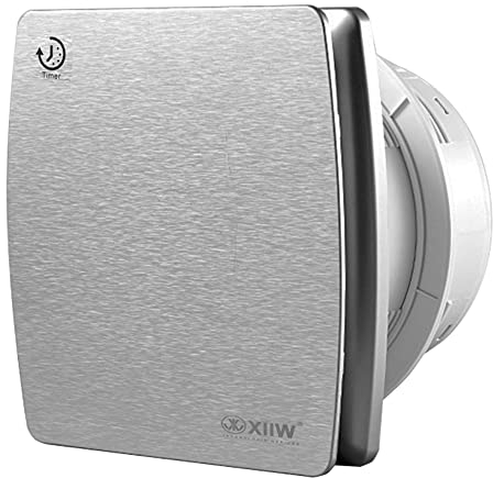 XIIW Badlüfter Ø100mm Sliber Abluftventilator mit Nachlauf und Rückstauklappe 95m³/h, 12 Watt / 34dB / spritzwasserfest Wandventilator für Bad,WC und Küche