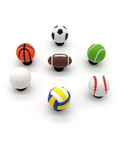 7PCS Shoe Charms for Shoes,3D Sports Shoe Decoration for Sport Fans, Basketball Football Soccer Baseball Volleyball Tennis Ball Shoe Accessories Charms for CLOG Sandals, Gift for Boys Kids Teens Men
