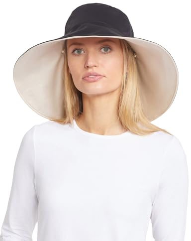 Solbari Ultra Wide Brim Sun Hat UPF50+ Packable UV Sun Protection Hats with Full Coverage Brim, Black/Beige, Small-Medium