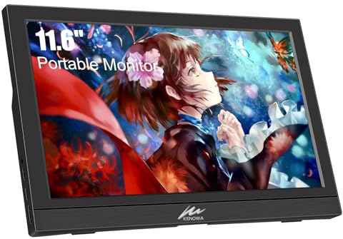 Kenowa Portable Monitor HDMI 11.6 Inch Extend Display FHD 1366 * 768P, Mobile Monitor HD Screen with Dual Type-C/HDMI for Raspberry pi Laptop/PC/CCTV/Xbox/PS4, Built-in Speakers