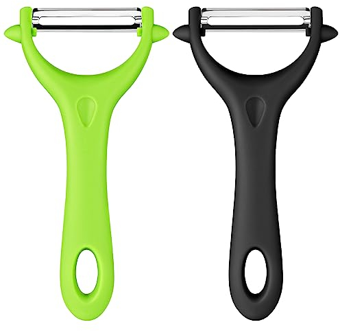 AUAUY 2Pz Pelador Patatas, Y Forma Pelador de Verduras Giratorio, Pelador de Patatas para Cocina, Pelador de Pipas Mango ErgonóMico, Pelador Arcos Acero Inoxidable con Hoja Afilada (Negro + Verde)