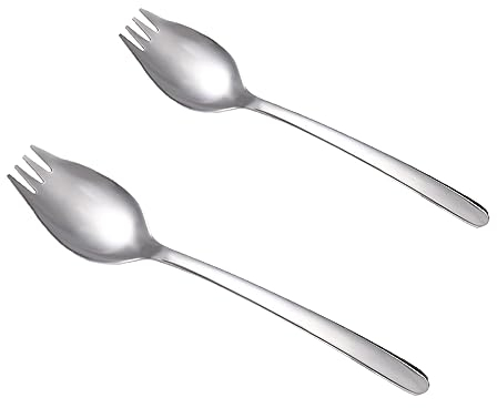 2 Pcs Sporks, Stainless Steel Sporks, 7.48/8.27Inches Long Handle Dessert Spoons Salad Forks, Reusable Flatware Sporks Set for Ice Cream, Fruit, Picnic
