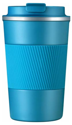 Taza Termica de Café para Llevar de Viaje Vaso Termo Cafe Termico de Acero Inoxidable Reutilizables sin BPA de Automóvil Coche Hermético Café Frío y Caliente (380ml, Azul)