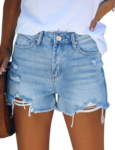 Roskiky Jeans Damen High Waist Ripped Stretch Denim Hot Pants Jeans Shorts Damen