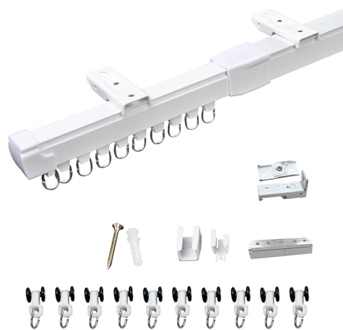 37-211in Telescopic Ceiling Curtain Track System for Curtains,Retractable Measurement Free Heavy Duty Curtain Rail Track Set as Room Divider,Adjustable Sliding Wall Mount Aluminum Curtain Track