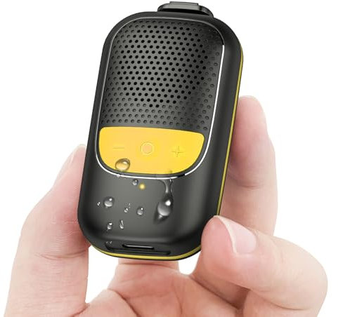 Bluetooth Lautsprecher, Clip-on 5.3 Bluetooth Lautsprecher Klein mit Mic, Tiefbass, IP67 Wasserdicht Mini Lautsprecher, 24 Stunden Akkulaufzeit Speaker, Tragbares Geschenk zum Wandern, Duschen, Gelb