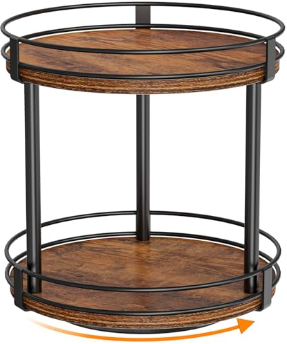 Snughome Rotating Spice Rack, 2 Tier Lazy Susan Organizer, Wood Kitchen Countertop Organizer, Brown Lazy Susan Turntable for Cabinet, 10.2 x 10.2 x 10.4