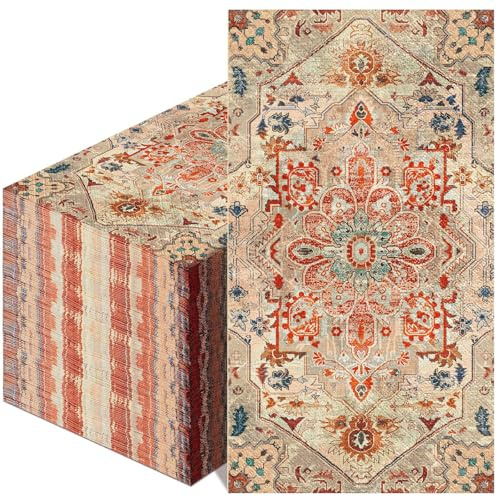 Yeaqee 100 Pcs Vintage Boho Napkins Paper Guest Towels 2 Ply Decoupage Napkins Disposable Decorative Hand Towel for Bathroom Kitchen Fall Wedding Party Dinner(Orange and Blue)