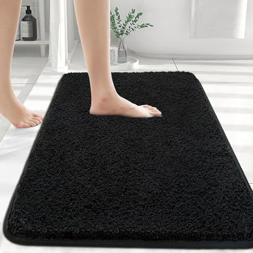 Badematte Schwarz 80x120 cm, Weicher Mikrofaser Badteppich Rutschfest | Waschbare Badezimmermatten, Flauschiger Badvorleger & Duschvorleger, Weich, Saugfähig für Dusche und Badezimmer
