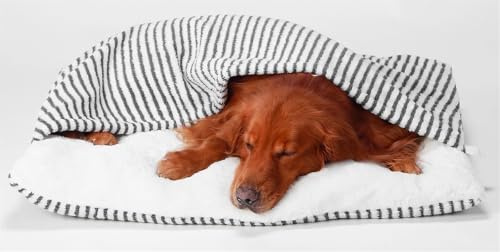 Beruhigend Hundebett Höhle, Hundeschlafsack mit Dach, Hundebett Orthopädisch Waschbares mit Decke, Hundekorb/Katzenkörbchen Hundesofa für Kleine und Mittelgroße Hunde, Abnehmbaren(Stripe,60*50*23 cm)