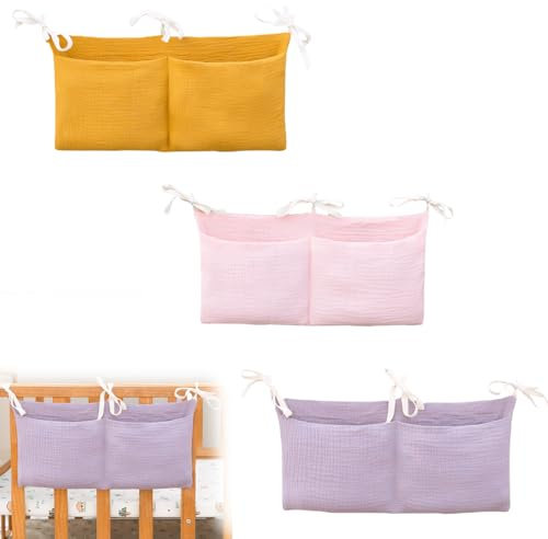 SNONESIY 3 PCS Wickeltisch Organizer,Babybett Organizer mit Doppeltaschen,Wickel Organizer Hängender,Windel Organizer für Spielzeug und Windeln,Bett Organizer Kinderbett Praktisch & Stilvoll