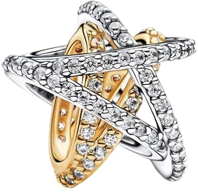 NUNUYAYA Damen Charm Anhänger für Armband 925 Sterling Silber Sparkling Star DoubleDangle Charms Beads passend Armband Halskette,Charm Anhänger für Europäischen Armbänder Frauen Mädchen