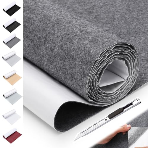 LOMUG 40x220cm Klebefilz Selbstklebend, 2mm Dick Filz Selbstklebend Grau, Filzstoff Meterware Filzrolle Filzmatte, Bespannstoff aus Filz, Innenraumverkleidung Bastefilz für DIY Box Liner Stühle Möbel