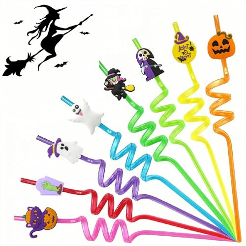 Paglia Halloween Paglia Plastica,Cannucce per feste di Halloween,Cannucce in plastica riutilizzabili,Cannucce per feste a tema,Per Halloween Decorazioni per feste Forniture,8 pezzi