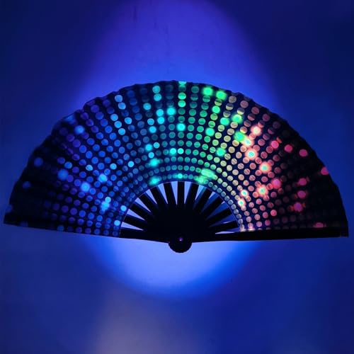 MultiValue Abanico de mano plegable, tela de seda de bambú, abanico plegable, abanico colorido, grande, accesorio para escenario, abanico chino, decoración para cumpleaños, bodas (A4)