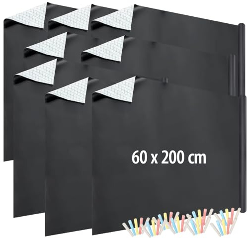 infactory Wandfolien: 8er-Set Tafelfolien, selbstklebend & abwischbar,60 x 200cm, mit Kreide (Tafelfolie für Kinderzimmer, Klebefolie)