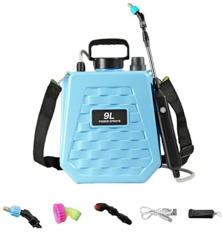 Pulverizador de Mochila Eléctrico Recargable 9/6L- Máquina Fumigadora con Batería de Larga Duración, Boquilla Ajustable y Lanza Extensible para Jardín, Agricultura y Control de Plagas