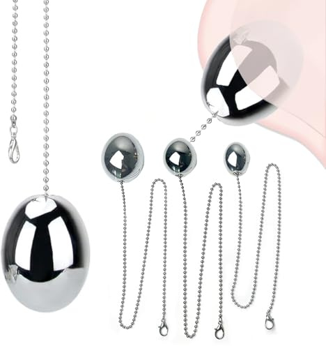 MFMYEE Stainless Steel Anal Plugs, Egg-Shaped Metal Balls Plug with 50 cm Pull Ring Chain, Chain Anus Plug, Metal Anal Pull Beads Dilator, SM Adult Masturbation Traction Butt Plug Sex Toy Unisex (L)