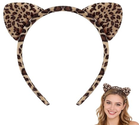 Leoparden Ohren Haarreif, Lustiges Sexy Leopard Katzenohr Stirnbänder, Leoparden-Stirnband für Damen Frauen Halloween Karneval Cosplay Party (Braun)