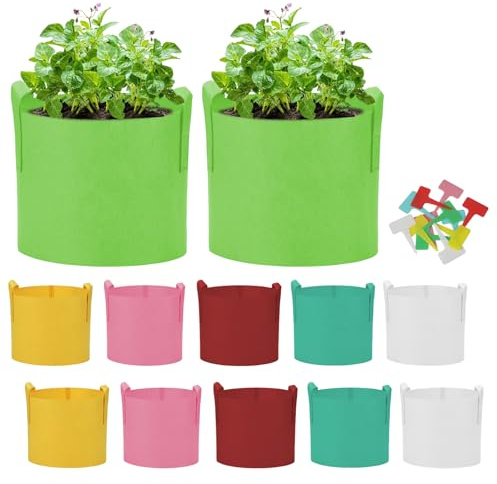 Cskunxia 12 Pack 15 Gallon Multicolor Grow Bags, Potato Planting Bag, Colorful Plant Grow Bags with Handles, Garden Planter Pots for Potatoes, Carrots, Tomatoes with Tools, Mixed Color