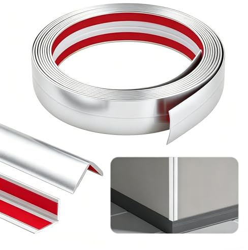 Wandleisten Selbstklebend, 1cm x 1cm x 8m Winkelleiste Selbstklebend, PVC Flexible Weichsockelleiste Kantenschutz, Eckleiste für Türen, Fenster, Wände (Silber)
