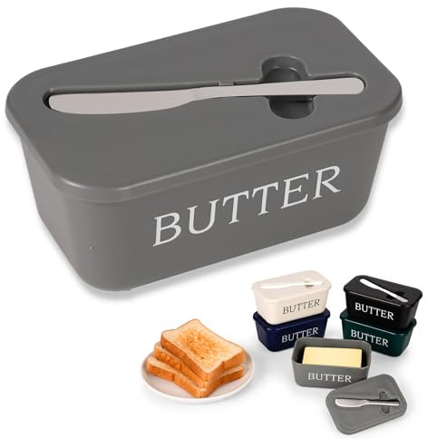 Mantequillera Gris,Caja Mantequilla Plástico con Tapa,Cuchillo Integrado,Lavavajillas,Nevera,Orden Cocina Desayuno Mesa Buffet Mesa Cocina Casa Jardín Fiesta Recepción Picnic Barbacoa Viaje Orden