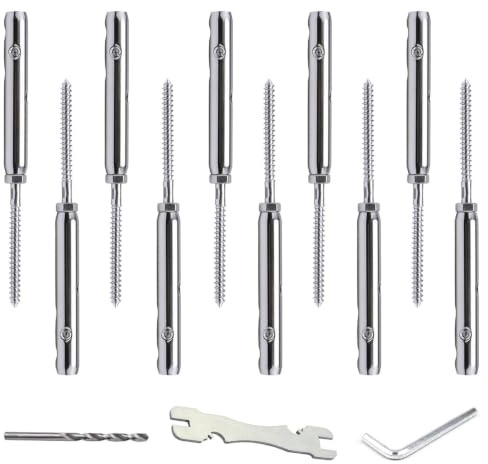 TINMAGI Lote de 10 Tensor de Alambre para Cercas, Kit de Tornillos de Tensión para Cable de Acero Inoxidable T316 de 3 mm, Fijación de Cables y Barandillas