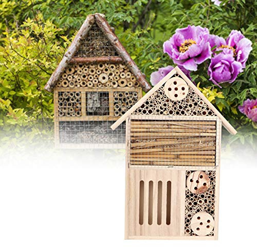VBESTLIFE Casa de Insectos, Casa de Abejas con Caja Nido para Jardín, Refugio de Madera Natural para Abejas Solitarias, Atractor de Insectos Beneficioso, Herramienta de Observación de la Naturaleza