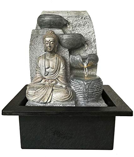 Dehner Zimmerbrunnen Steine mit LED Beleuchtung, ca. 25 x 17.5 x 21 cm, Polyresin, grau