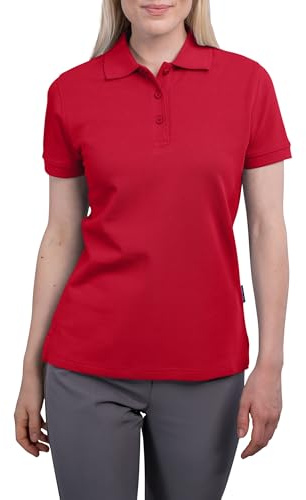 HRM Polo para Mujer Heavy Polo, 100% algodón, Camiseta básica, Lavable hasta 60 °C, Parte Superior de Mujer sostenible, Rojo, M