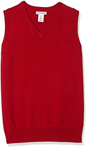 Amazon Essentials Boys' Uniform Cotton V-Neck Sweater Vest, Red, Large