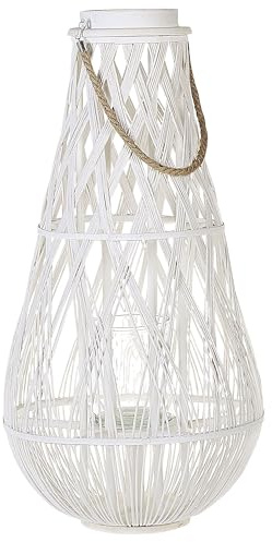 Dekolaterne Bambus/Glas weiß Höhe 77 cm Tonga