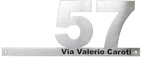 GUIZZO Creart - Targa Personalizzata da Esterno con Sbarra in Acciaio Inox, Numeri Civici, Via e/o Famiglia, Targhetta per Porta Ingresso, 20x7.5H cm