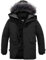 CHIN·MOON Men's Winter Hooded Warm Jacket Cotton Padded Parka Coat Outdoor Windproof Jackets Mid Length Casual Coats Black M