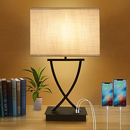 OYedis 3-Way Dimmable Touch Control Medium Table Lamp with Type C/USB Charging Port and 1 AC Outlet White Shade 21.38 Bedside Nightstand Lamp for Bedroom Living Room Office and Hotel Bulb Included