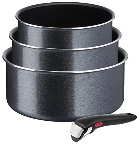 Tefal L15890 Ingenio XL Force 4-Piece Casserole Set | stackable | non-stick coating | Thermo signal temperature indicator | Grey/Blue | Suitable for all types of cookers except induction