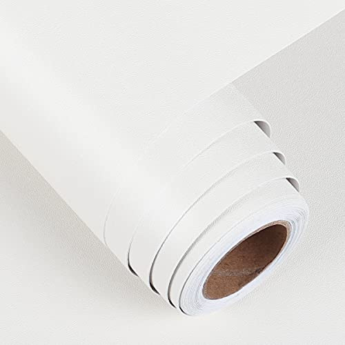 FunStick Selbstklebende Folie Weiß Klebefolie Matt Tapete Verdickte Klebefolie Wasserfest PVC Textur Aufkleber für Schlafzimmer Wände Kabinett Schublade Tische Regale Schreibtisch Modern 30CM x 5M