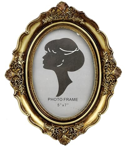 Vintage Oval 5x7 Picture Frame, Carving Flowers 5 by 7 Wooden Picture Frames, Real Glass Photo Frame 5x7 for Tablelotop Display or Wall Hanging (Oval Vintage Bronze)