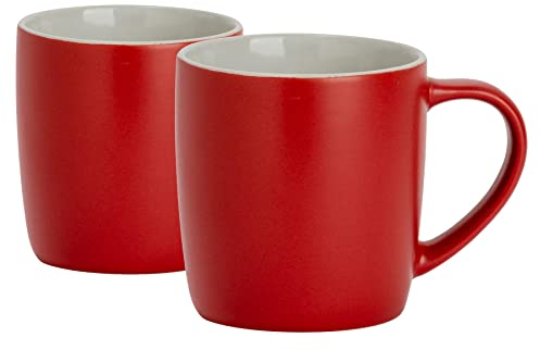 Argon Tableware Coloured Coffee Mugs - Matte Red - 350ml - Pack of 2 - Matt Ceramic Stoneware Latte Cappuccino Cups Hot Chocolate Cups Colourful Mug Set with Handle
