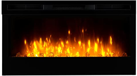 Dimplex Prism Optiflame Media Wall Fireplace, Wall Mounted or Built-In Electric Wall Fire with 1.1kW Fan Heater, Adjustable Brightness, 7 Colours, Run-Back Timer, Thermostat, 34 or 86cm