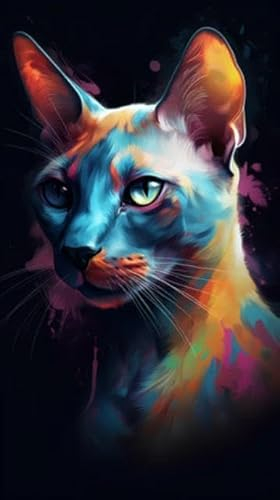 adrium Acryl-Bild 40 x 70 cm: Porträt einer Katze mit bunten Augen. Digitale Zeichnung. (208728259)