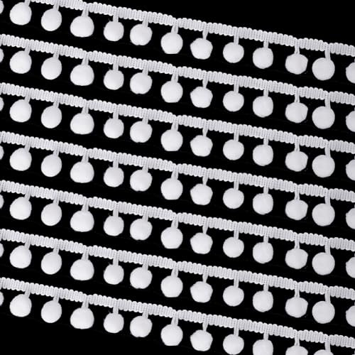 PH PandaHall 22 Yard Pom Poms Balls Fransenbesatz 10mm Weißer Rand Fransenband Pompons Quaste Spitze Zubehör Zum Nähen von Kissen Kleidung DIY Basteln Party Zuhause 13mm Kugeln