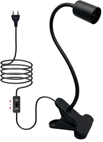 Portalámpara E27 Lampara Pinza con Cuello de Cisne Ajustable 360°, Lampara Pinza Cabecero Cama con Interruptor y EU Enchufe Lampara Pinza Lampara Lectura Pinza (Negro Sin Bombilla)