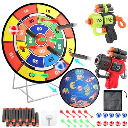 Dartscheibe für Kinder, 29(73 cm) Doppelseitiges Dartscheiben Gartenspiel, Stehendes & Hängendes Wurfspiel Set mit Klettbällen und Dartpfeilen, Indoor Outdoor Partyspiel-Geschenke für Kinder ab 6+