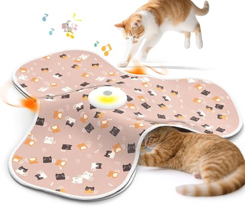 FLERDMAU Katzenspielzeug Selbstbeschäftigung, 3 Modi Interaktives Katzenspielzeug, Katzen Spielzeug Mit Feder & Quietschender Maus, Katzenspielzeug Elektrisch Für Katzen Mehrkatzen-Spiel (Hellrosa)